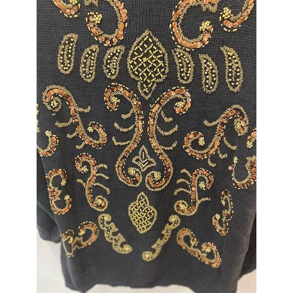 Vintage Black Sweater M ( 10-12 )Gold Beaded Sequins Glamour Party Pullover - Picture 2 of 7
